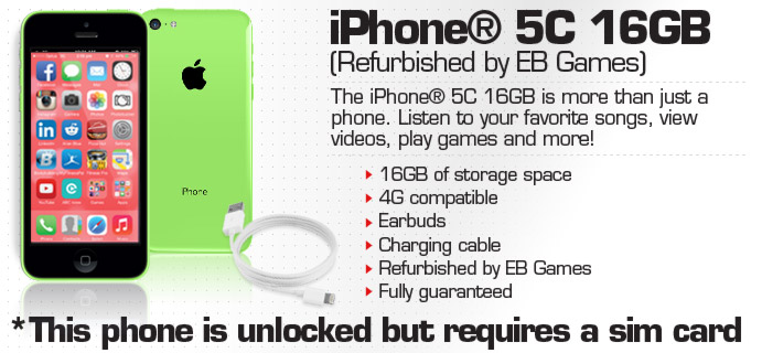 iPhoneÂ® 5C 16GB - Unlocked Green (Refurbished by EB Games)+ 50 ...